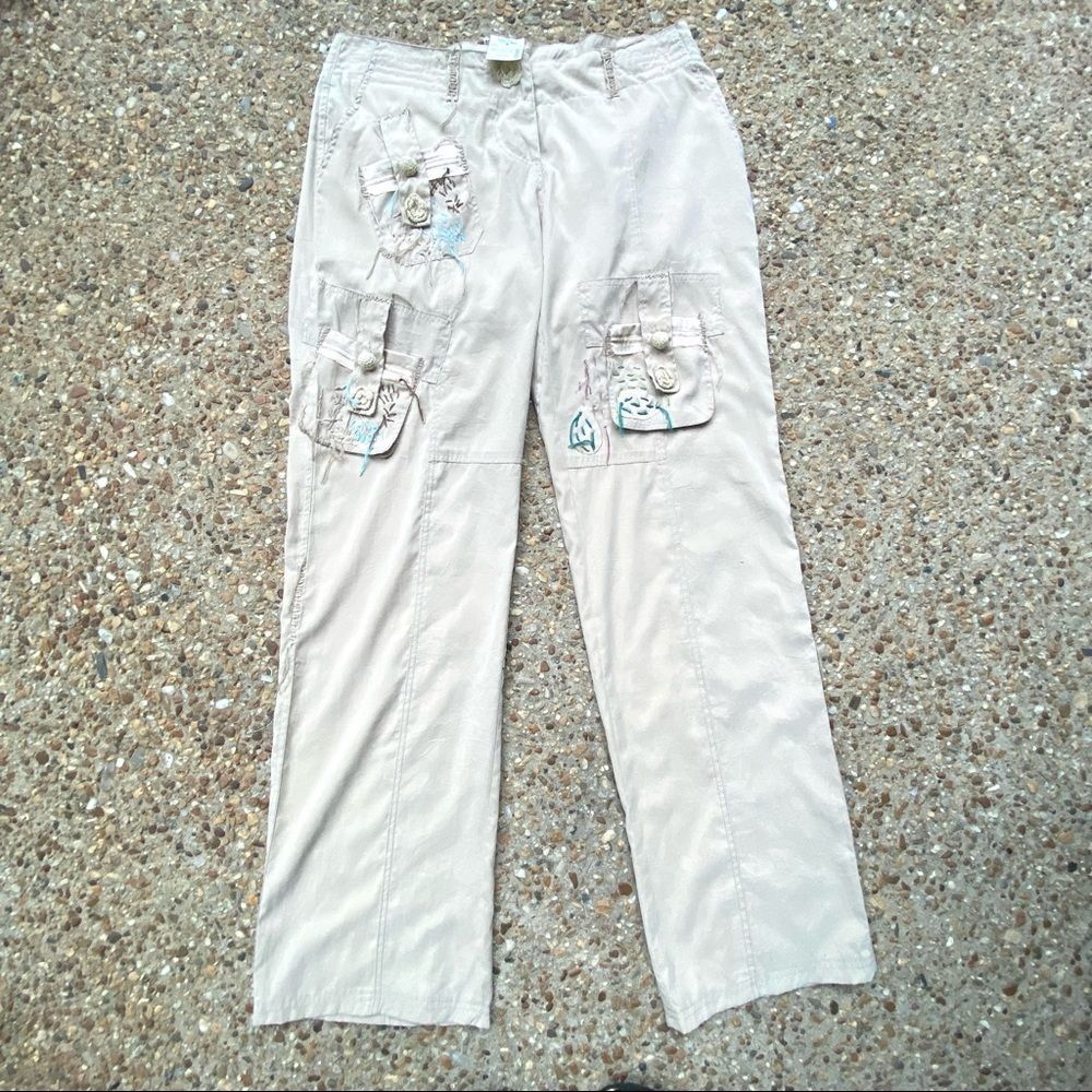 NWT  Hippy Boho Crochet Festival Coachella Tan Straight Leg Pants Size 6